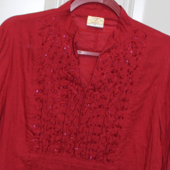 Greater Good Women's Size Medium Red Cotton Blouse Made in India - Picture 2 of 8